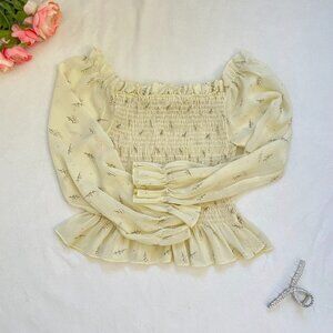 Pastel Yellow Floral off-the-shoulder Top